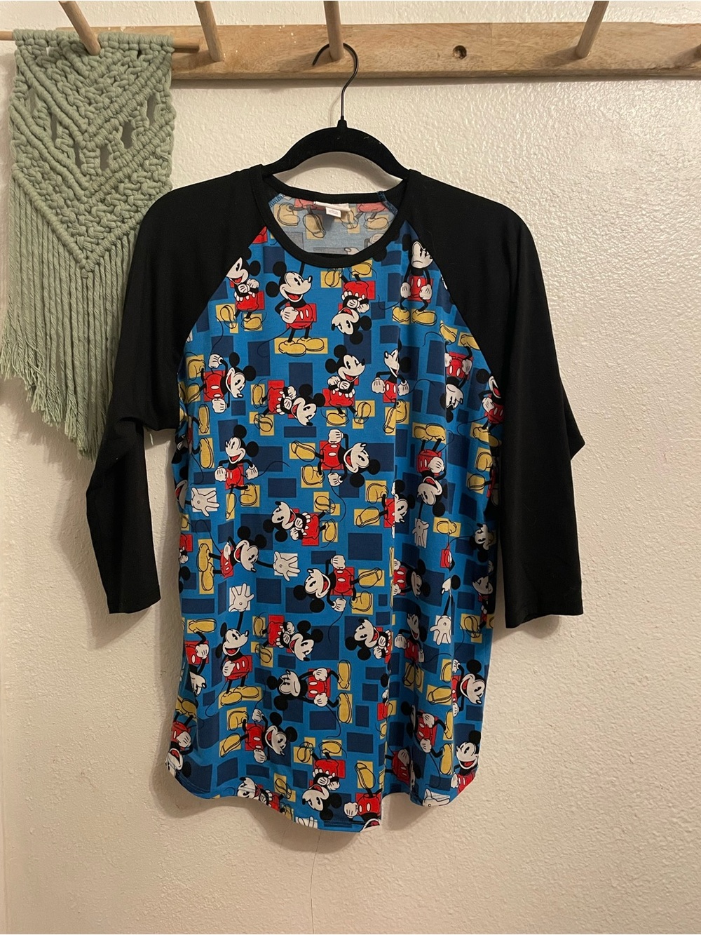 LuLaRoe Kids Black & Blue Mickey Mouse Raglan Tee